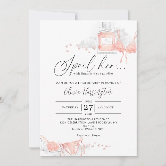 Invitación La Rubor estropea su ducha de novia de lencería (Anverso)