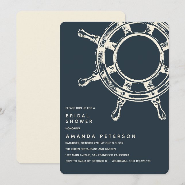 Invitación La rueda del barco | Boda Bridal Shower (Anverso / Reverso)
