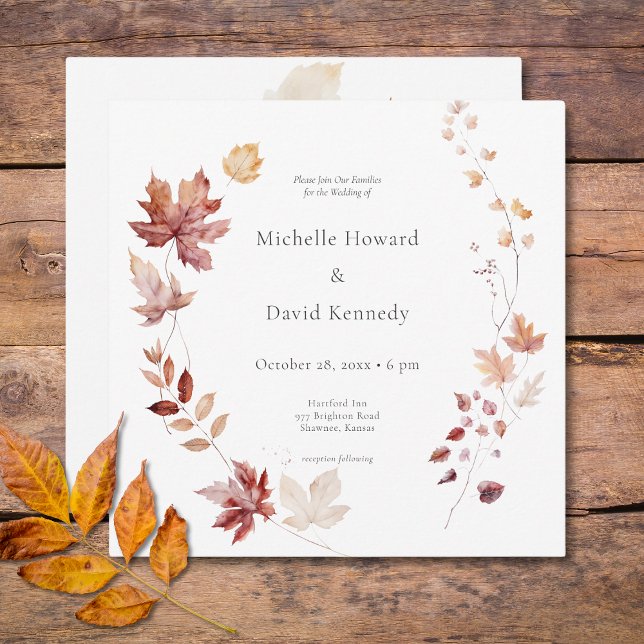 Invitación La ruidosa Borgoña y la caída de la roya abandonan (Rustic Delicate Burgundy & Rust Fall Leaves Square Invitation)