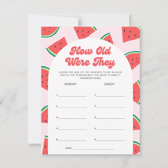 Invitación La sandía Baby Shower adivina la carta del juego d (Anverso)