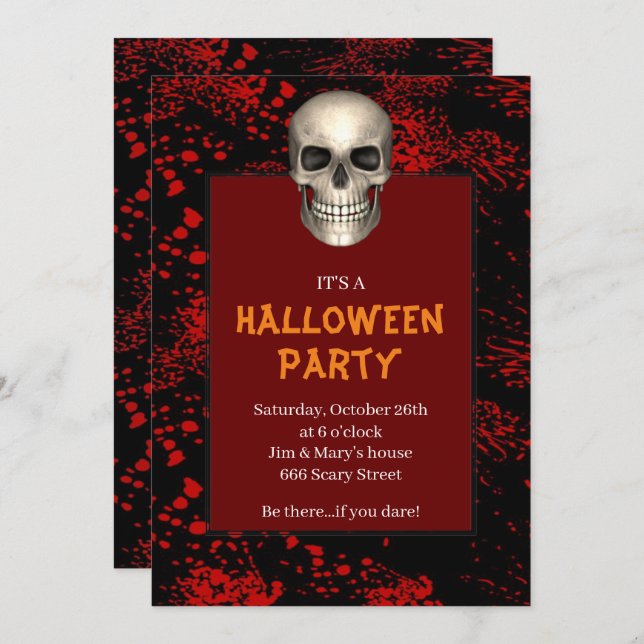 Invitación La sangre del cráneo gótico salpicó la fiesta de H (Anverso / Reverso)