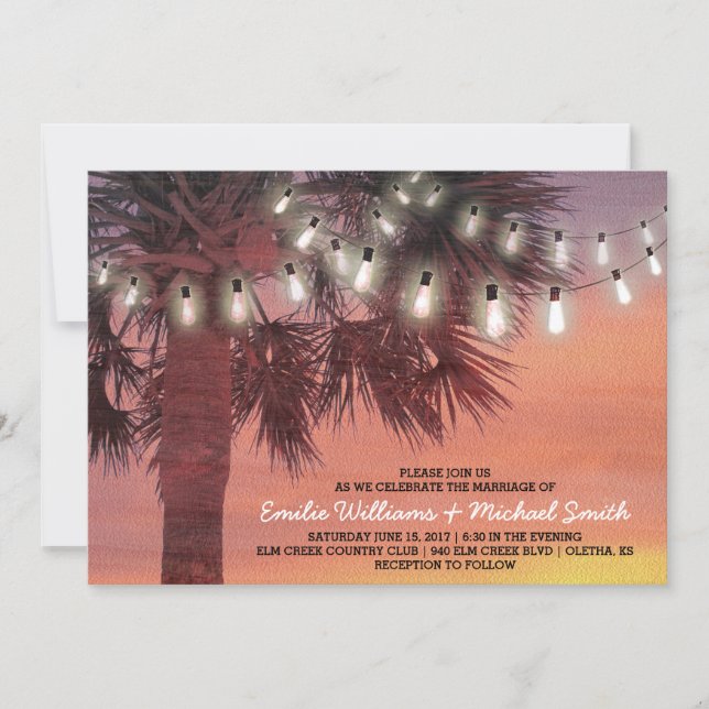 Invitación La secuencia de la palmera de la puesta del sol (Anverso)
