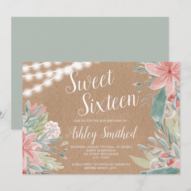 Invitación La secuencia floral de Kraft de la acuarela (Anverso / Reverso)