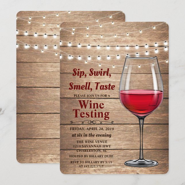 Invitación La secuencia rústica de la degustación de vinos (Anverso / Reverso)