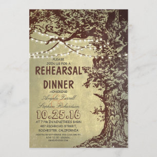 Invitación La secuencia rústica del árbol enciende la cena