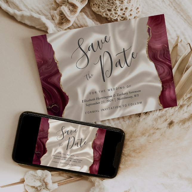 Invitación La seda de marfil del Agate Rojo de Borgoña salva  (Subido por el creador)