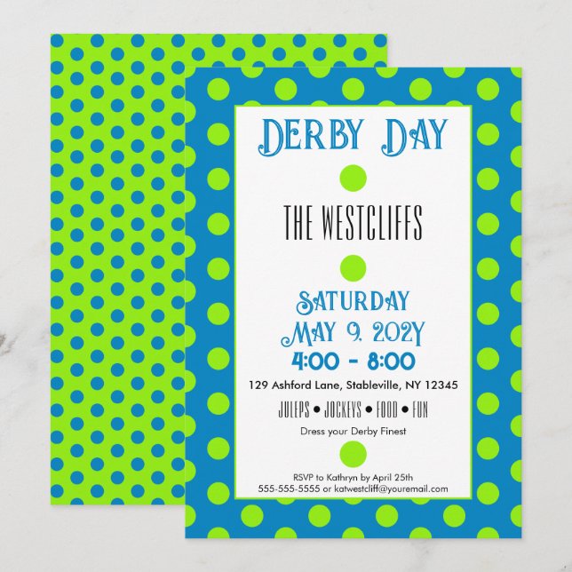 Invitación La seda jockey hace un derby verde y azul (Anverso / Reverso)