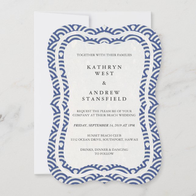 Invitación La Seigaiha japonesa ondea una elegante boda playe (Anverso)