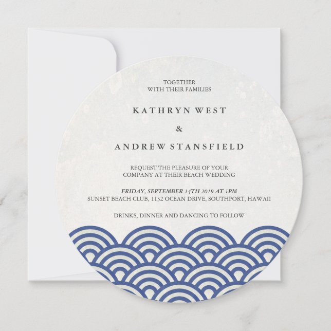 Invitación La Seigaiha japonesa ondea una elegante boda playe (Anverso)