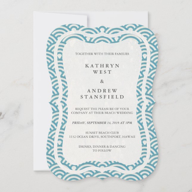 Invitación La Seigaiha japonesa ondea una elegante boda playe (Anverso)