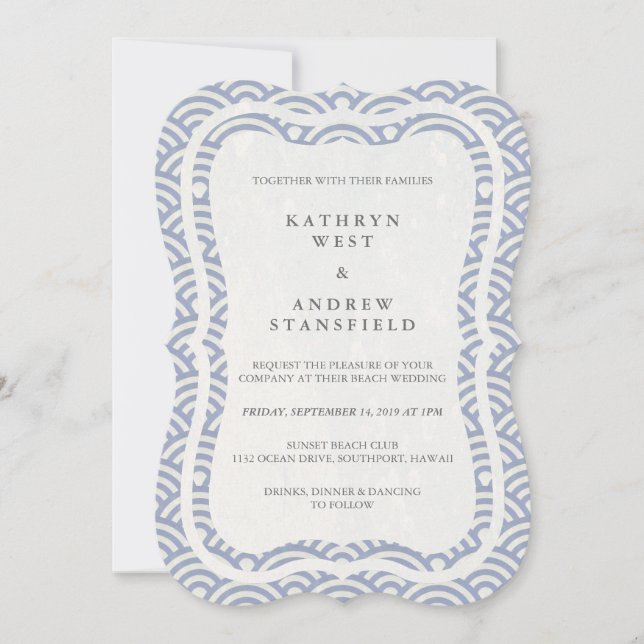 Invitación La Seigaiha japonesa ondea una elegante boda playe (Anverso)
