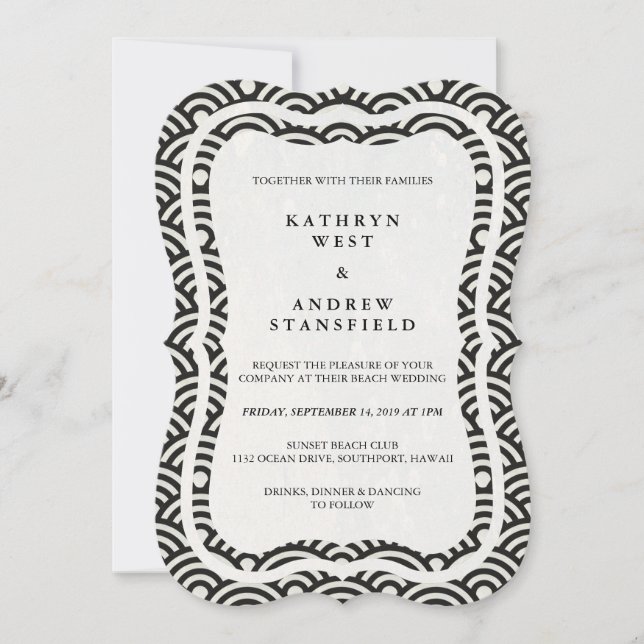 Invitación La Seigaiha japonesa ondea una elegante boda playe (Anverso)