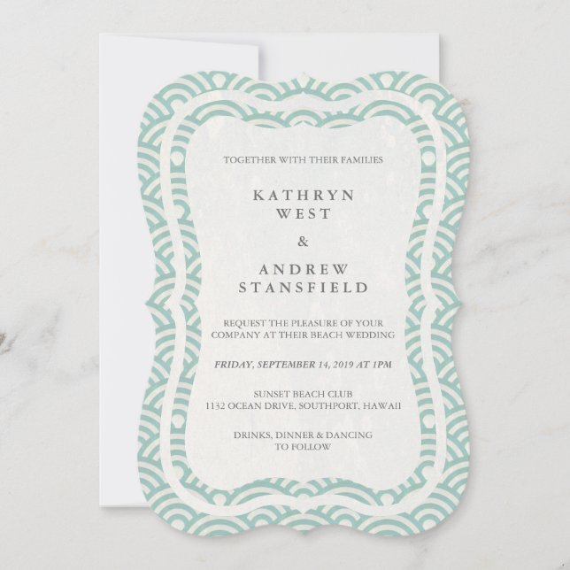 Invitación La Seigaiha japonesa ondea una elegante boda playe (Anverso)