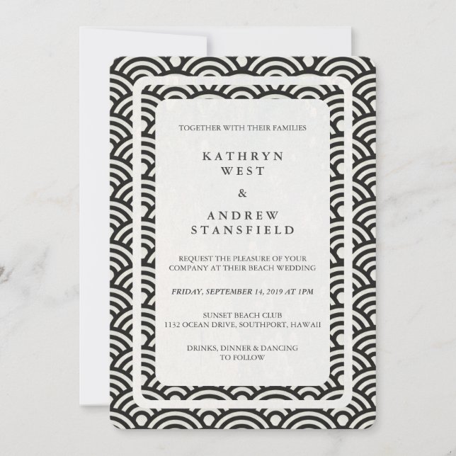 Invitación La Seigaiha japonesa ondea una elegante boda playe (Anverso)