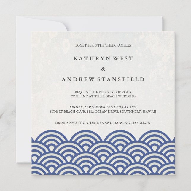 Invitación La Seigaiha japonesa ondea una elegante boda playe (Anverso)