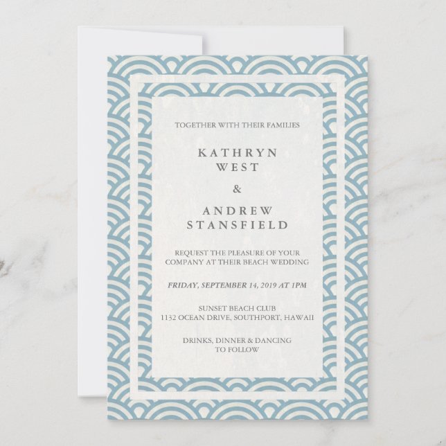 Invitación La Seigaiha japonesa ondea una elegante boda playe (Anverso)