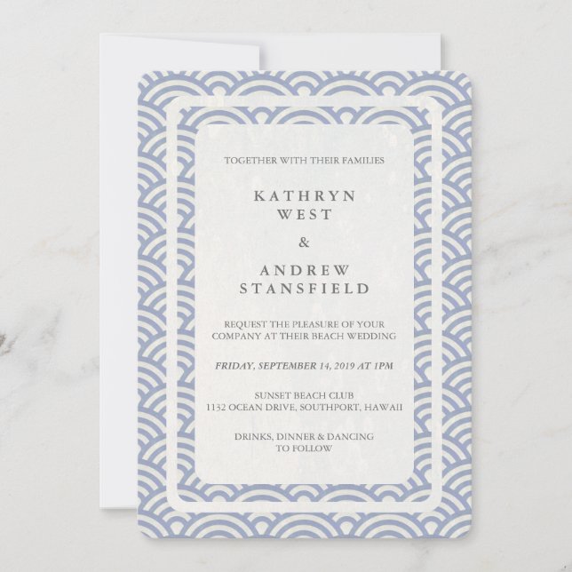 Invitación La Seigaiha japonesa ondea una elegante boda playe (Anverso)