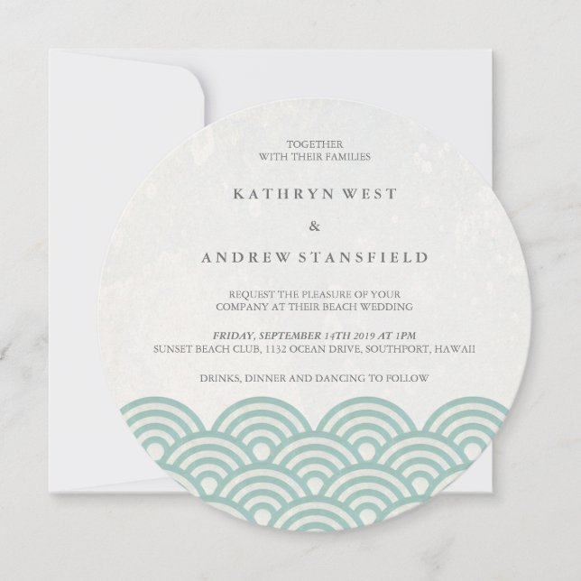 Invitación La Seigaiha japonesa ondea una elegante boda playe (Anverso)