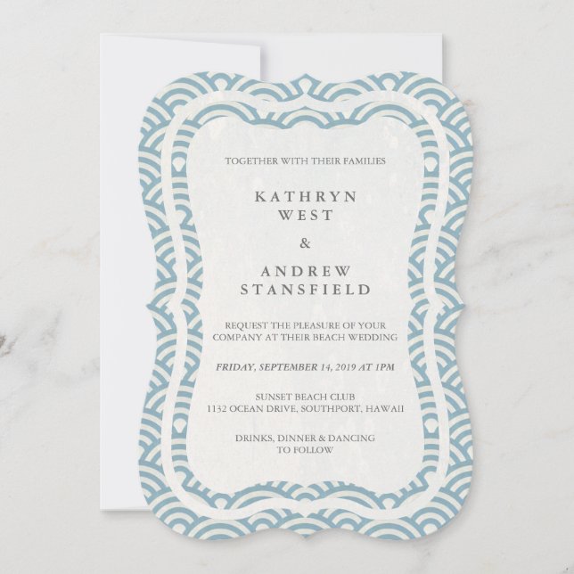 Invitación La Seigaiha japonesa ondea una elegante boda playe (Anverso)