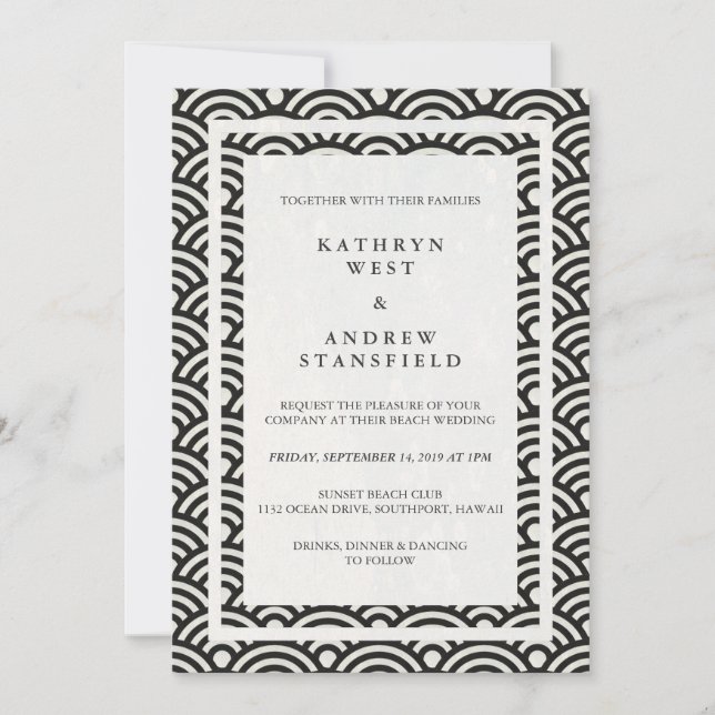 Invitación La Seigaiha japonesa ondea una elegante boda playe (Anverso)