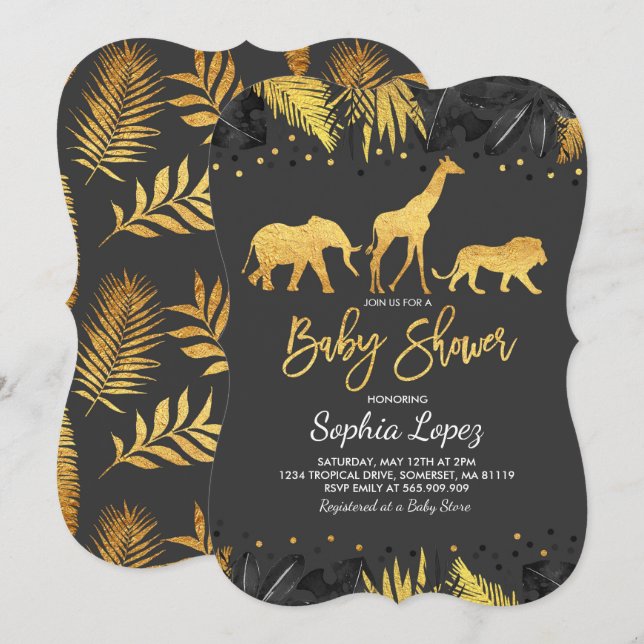 Invitación La selva Baby Shower invita a la Baby Shower tropi (Anverso / Reverso)