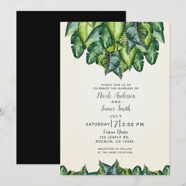 Invitación La selva tropical deja al Boda botánico verde (Anverso / Reverso)