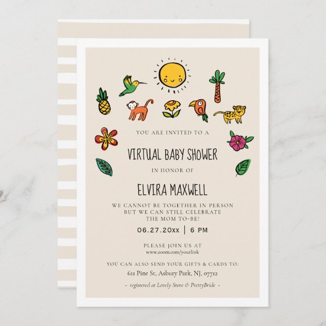 Invitación La selva tropical linda La ducha virtual del bebé (Anverso / Reverso)