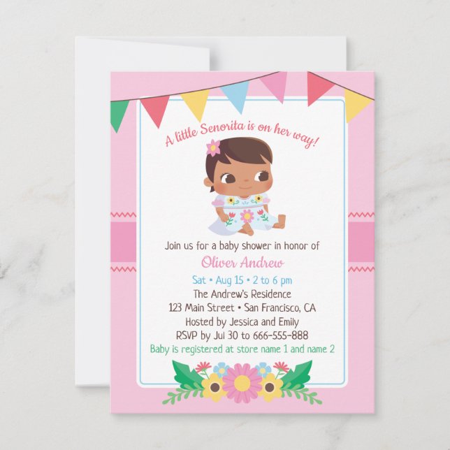 Invitación La señorita Chica Floral Fiesta Baby Shower (Anverso)