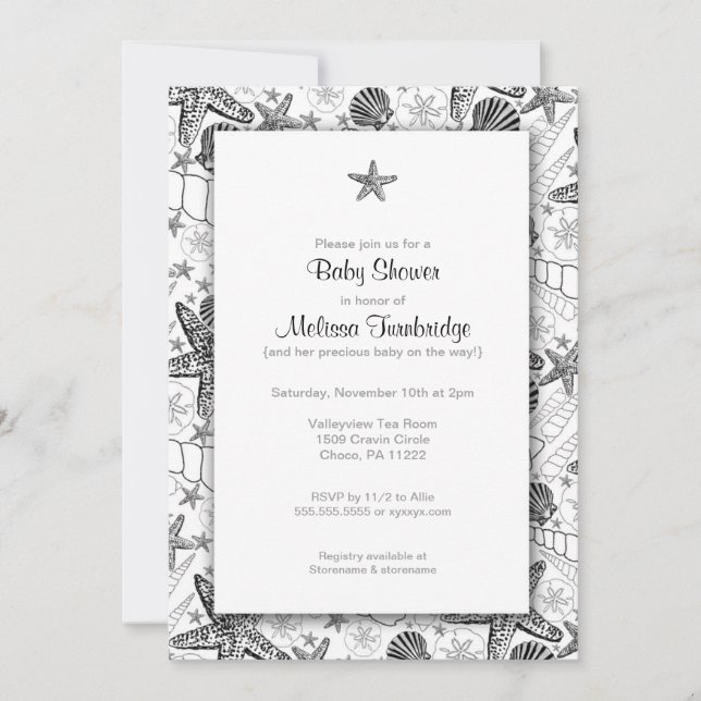 Invitación La silueta Baby Shower de las estrellas de mar de (Anverso)