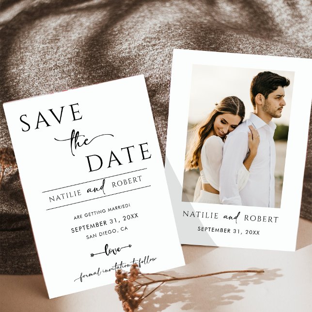 Invitación La simple boda blanca y negra salva la fecha (Subido por el creador)
