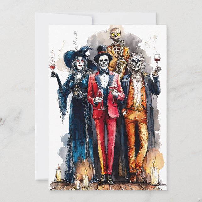 Invitación La Siniestra Soirée Halloween con la elegante trip (Anverso)