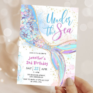 Invitación La sirena 2.º Fiesta de cumpleaños Azul bajo el ma