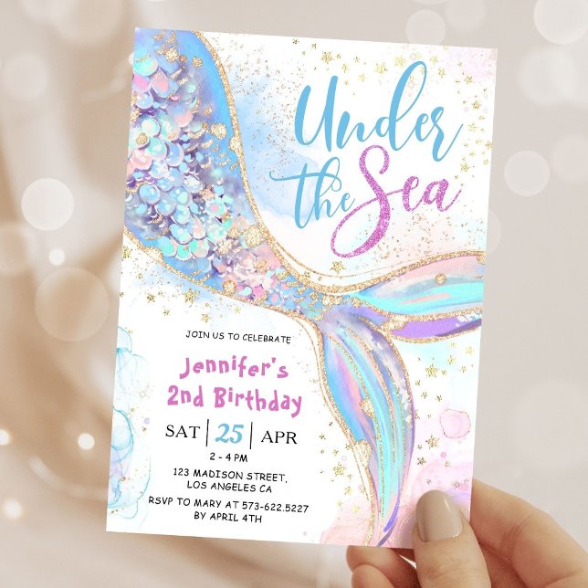 Invitación La sirena 2.º Fiesta de cumpleaños Azul bajo el ma (Subido por el creador)