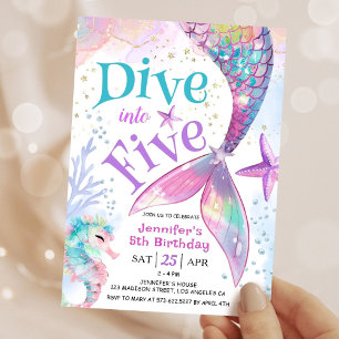 Invitación La sirena 5 cumpleaños se sumerge en cinco invitac