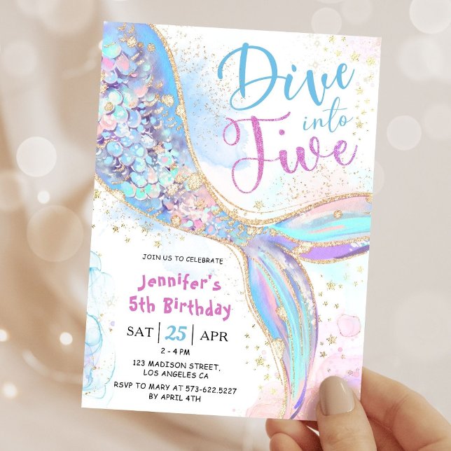 Invitación La sirena 5 cumpleaños se sumergió en cinco Fiesta (Subido por el creador)