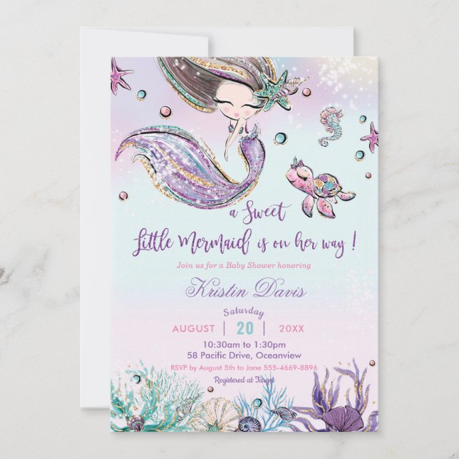 Invitación La sirena Baby Shower bajo el Chica de las criatur (Anverso)