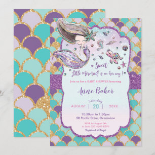 Invitación La sirena Baby Shower bajo el Chica de las criatur