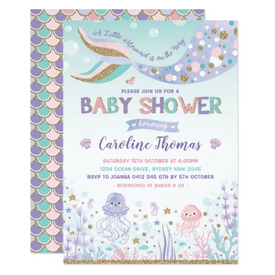 Invitacion La Sirena Baby Shower Invita Bajo Fiesta Del Mar Zazzle Es