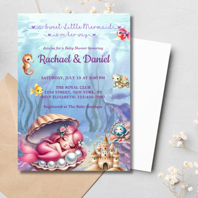 Invitación La sirena Baby Shower Under Sea Baby Shower Chica (Subido por el creador)