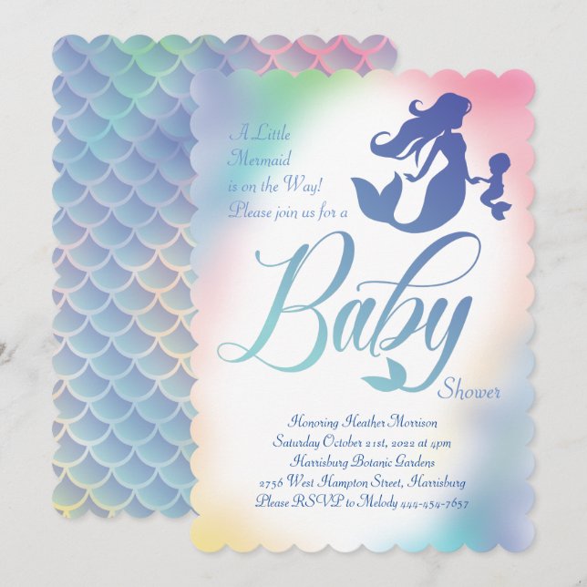 Invitación La sirena Baby Shower Under the Sea Pastel (Anverso / Reverso)