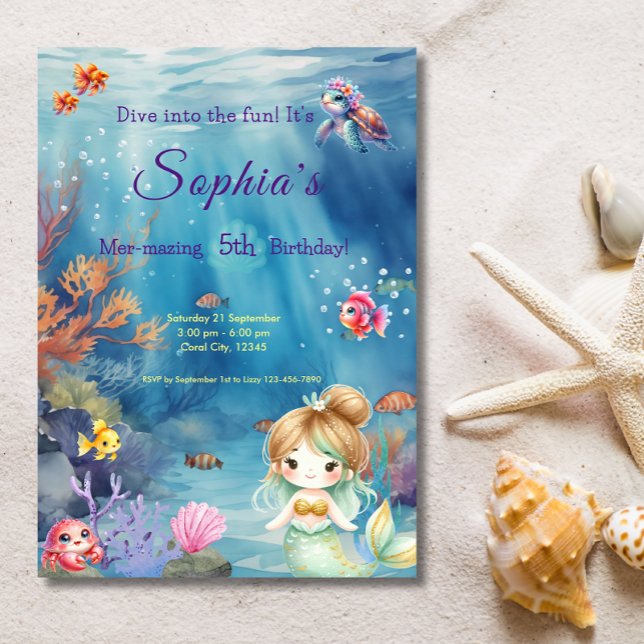 Invitación La sirena bajo el mar se sumerge en una fiesta de  (Subido por el creador)