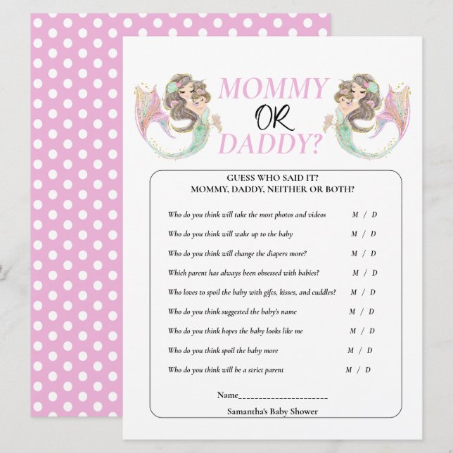 Invitación La sirena de Baby Shower bajo el mar. (Anverso / Reverso)