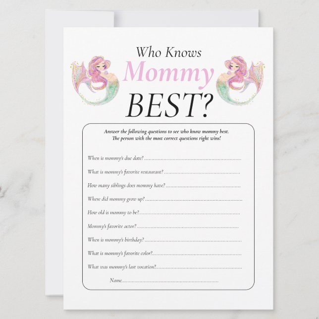 Invitación La sirena de Baby Shower, mamá, bebé bajo el mar (Anverso)