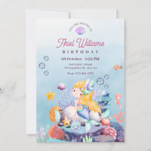 Invitación La sirena en el cumpleaños del mar