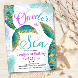 Invitación La sirena Fiesta del primer cumpleaños invita a un