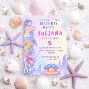 Invitación La sirena mágica bajo la fiesta de cumpleaños del 