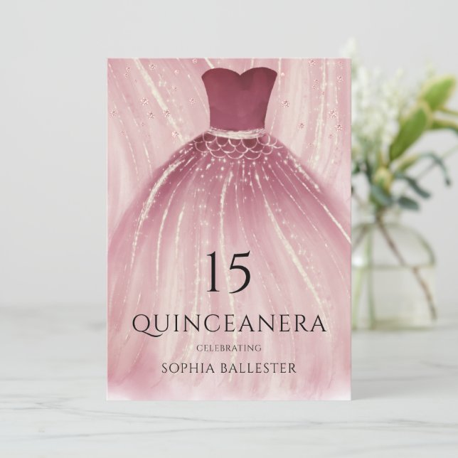 Invitación La sirena morada de Borgoña Vestida Quinceanera Fi (Anverso de pie)