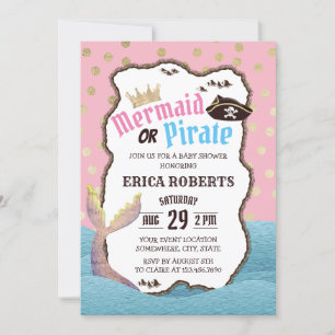Invitación La sirena o el pirata de oro moderno puntos Baby S