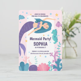 Invitación La Sirena Púrpura Cuta Bajo El Mar Cumpleaños