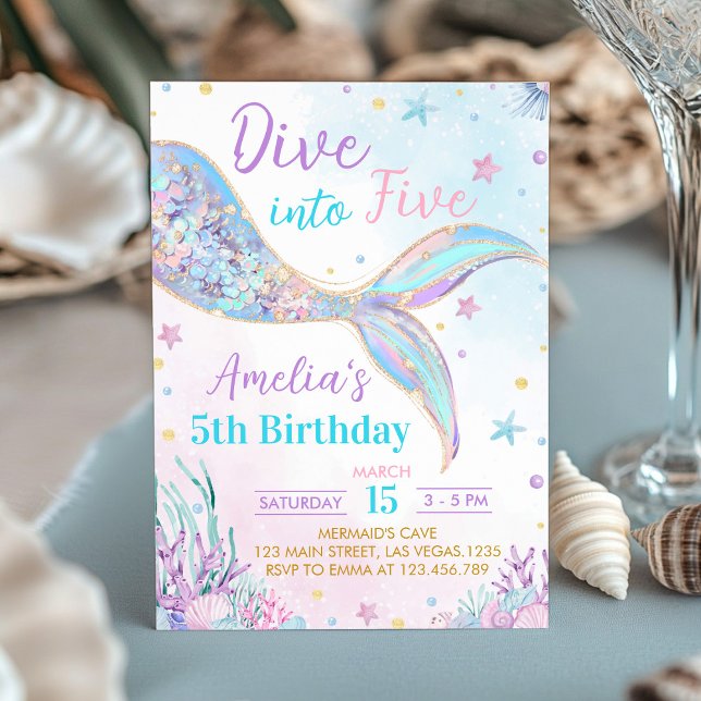 Invitación La sirena se sumerge en cinco cumpleaños Chicas (Subido por el creador)